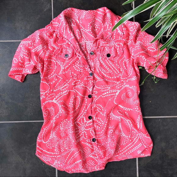 Pink animal print button down - Picture 2 of 4